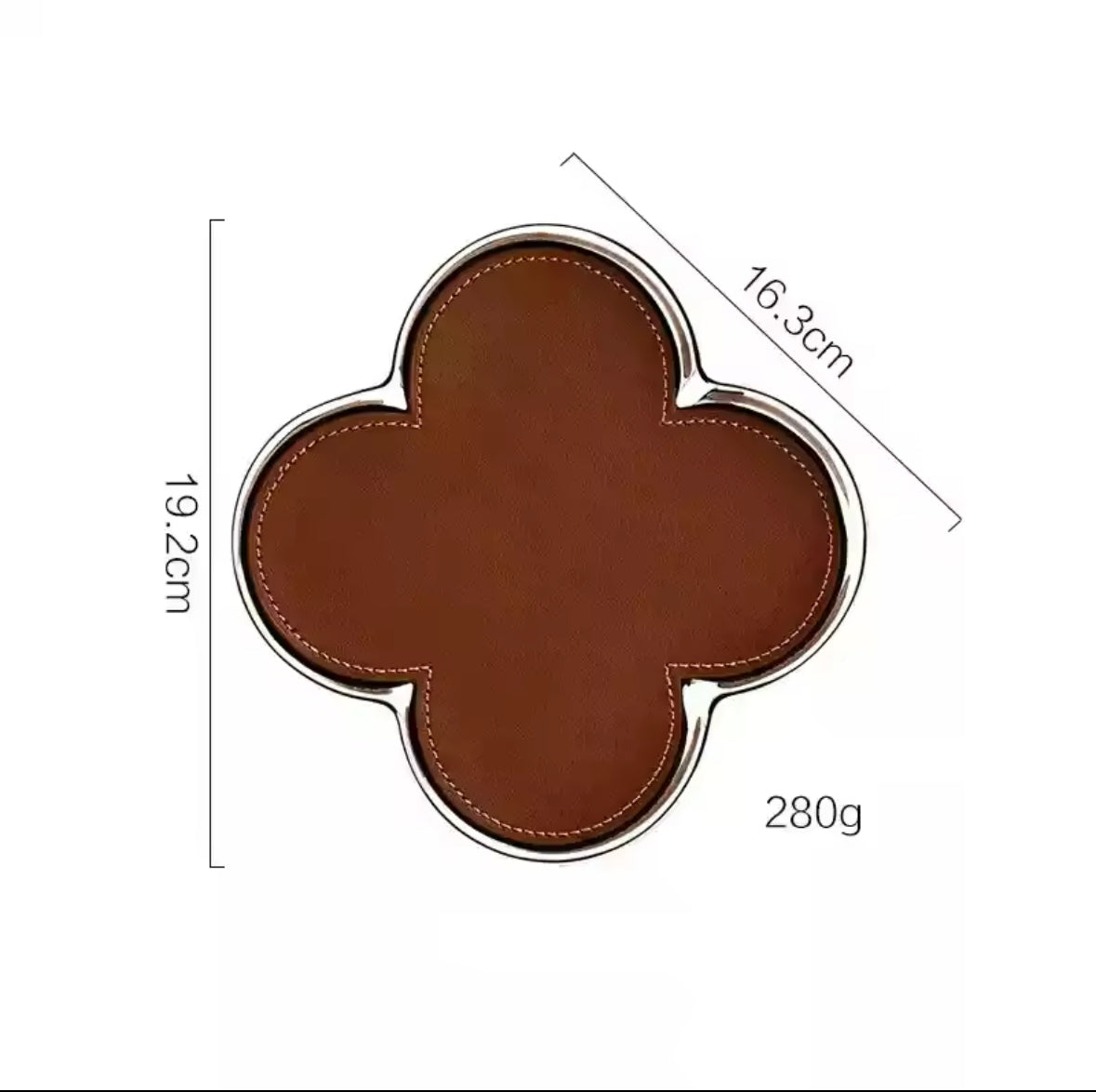 Luxuriöses vierblättriges Kleeblatt-Tablett aus hochwertiger Keramik mit Echtleder-Einlage und edlem Gold- oder Silberrand. Perfekt als Schmuckablage, Schlüsselhalter oder stilvolle Dekoration für Wohnräume, Schminktische und Interior-Design-Liebhaber.