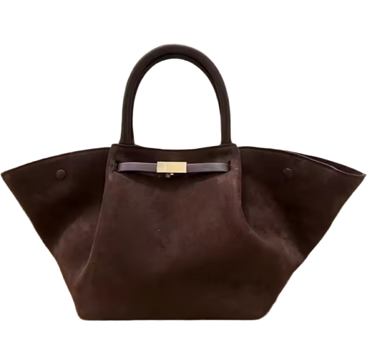 Elegante, große Handtasche mit luxuriöser Wildleder-Optik und goldenen Details. Verfügbar in Schwarz, Dunkelbraun und Cognacbraun. Perfekt für einen stilvollen, zeitlosen Look – ideal für Business und Alltag.
