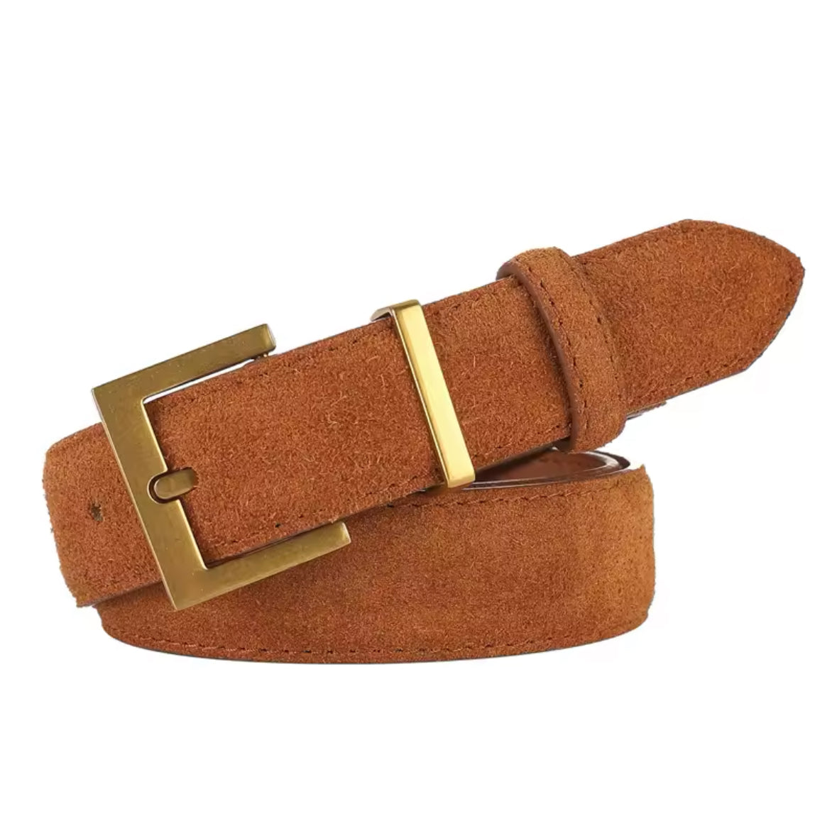 Edler Wildledergürtel mit goldener Schnalle – ein zeitloses Accessoire für elegante und lässige Looks. Verfügbar in Schwarz, Cognac, Bordeaux und Braun. Perfekt, um Outfits stilvoll zu akzentuieren.