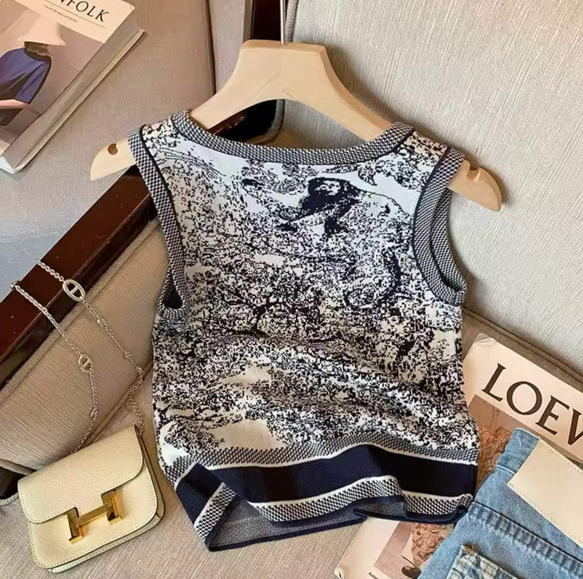 HB Luxe Knit Tank – Navy Toile Edition