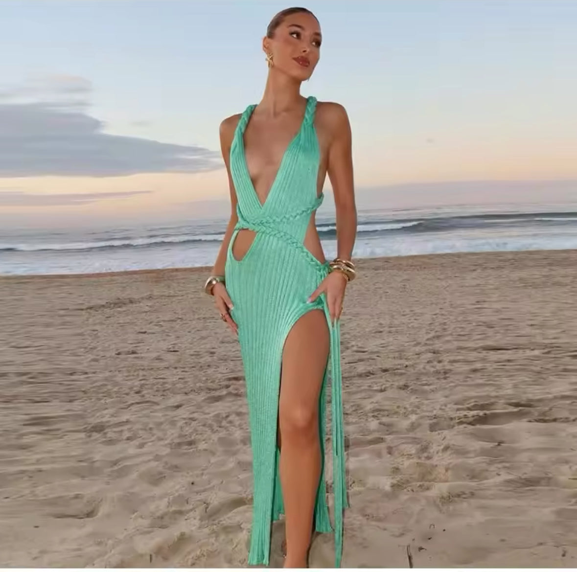 Aurelia Strickkleid mit Cut-Outs in Mint