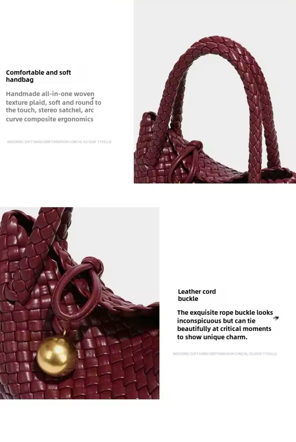 Luxuriöse, handgeflochtene Ledertasche mit goldener Kugelverzierung. Das elegante Design verleiht jedem Look einen Hauch von Raffinesse. Verfügbar in verschiedenen Farben, darunter Schwarz, Braun, Grün, Bordeaux, Silber und Pastelltöne.