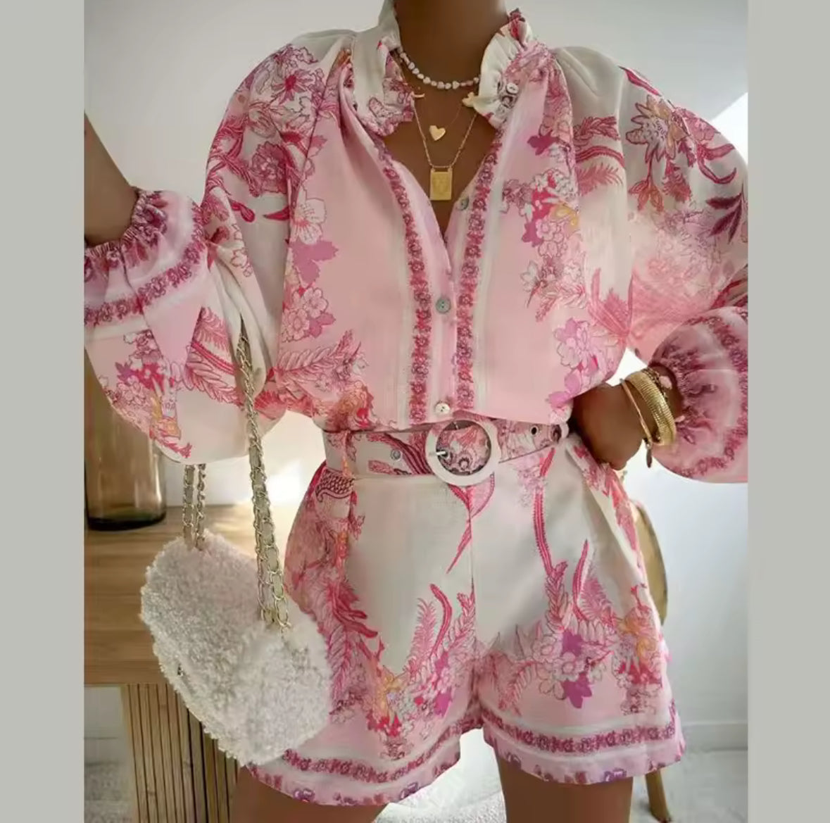 Roséfarbenes Boho-Set für den Sommer mit Blumenprint – HB Interieur & Fashion