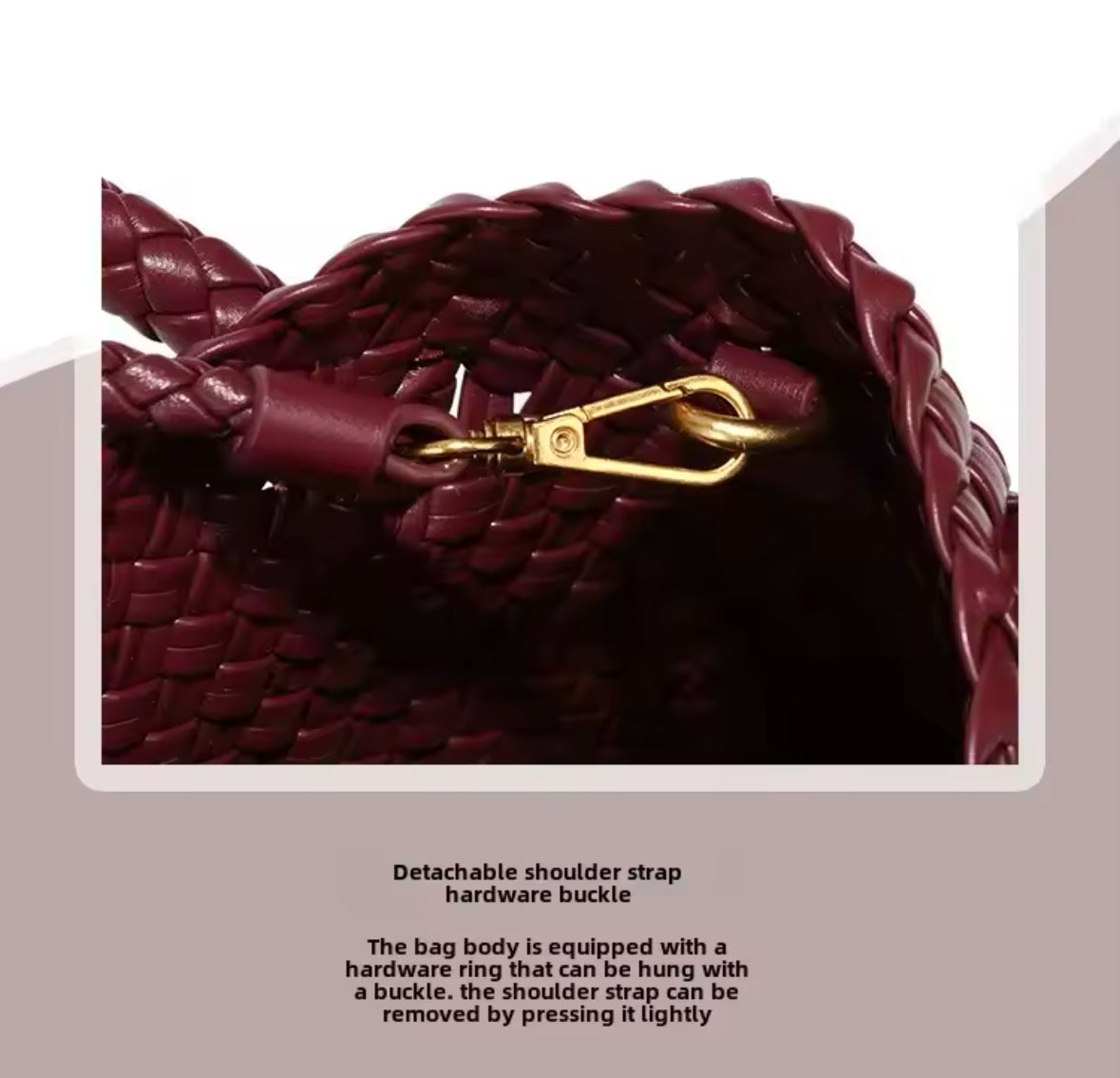 Luxuriöse, handgeflochtene Ledertasche mit goldener Kugelverzierung. Das elegante Design verleiht jedem Look einen Hauch von Raffinesse. Verfügbar in verschiedenen Farben, darunter Schwarz, Braun, Grün, Bordeaux, Silber und Pastelltöne.