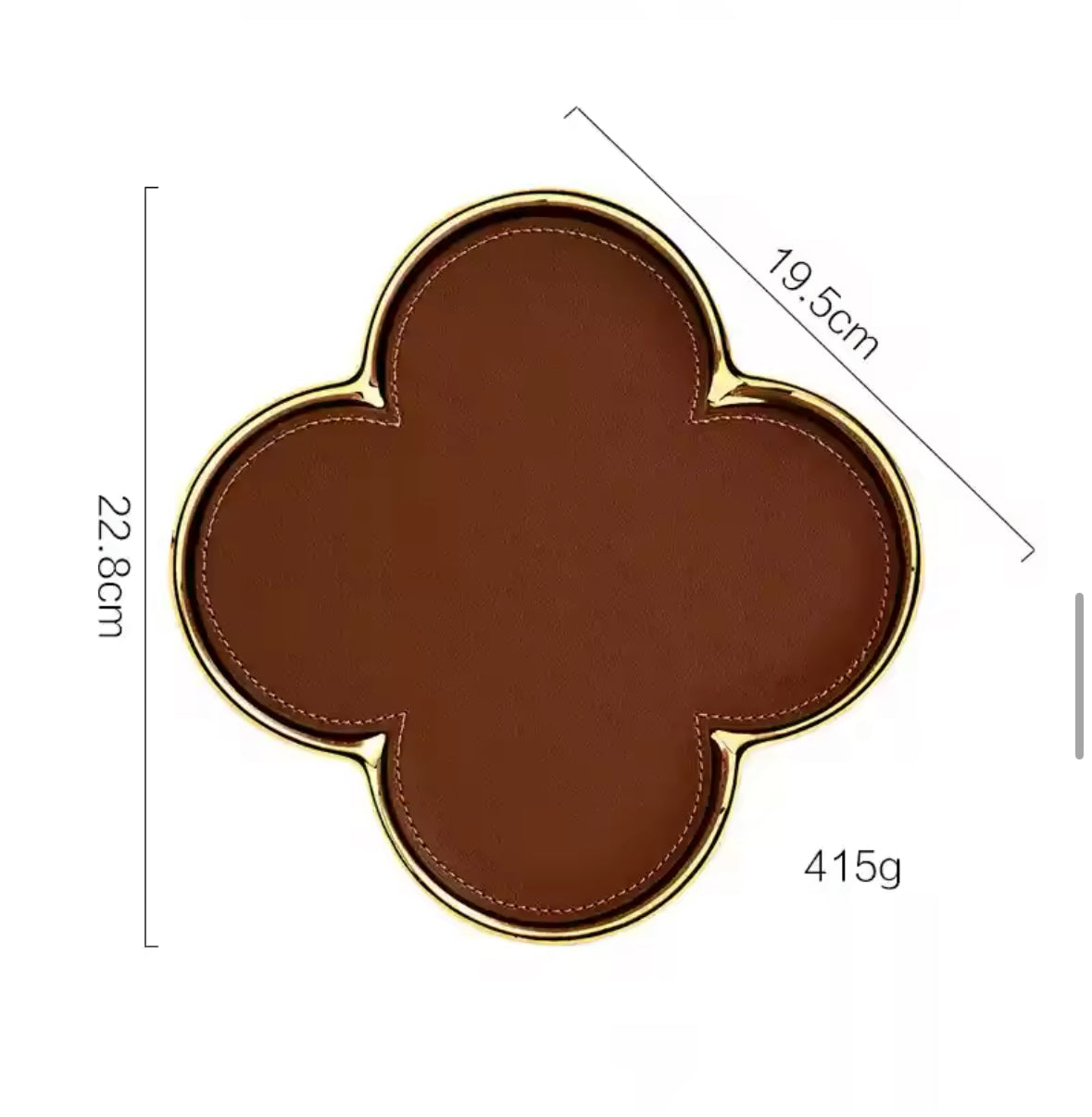 Luxuriöses vierblättriges Kleeblatt-Tablett aus hochwertiger Keramik mit Echtleder-Einlage und edlem Gold- oder Silberrand. Perfekt als Schmuckablage, Schlüsselhalter oder stilvolle Dekoration für Wohnräume, Schminktische und Interior-Design-Liebhaber.