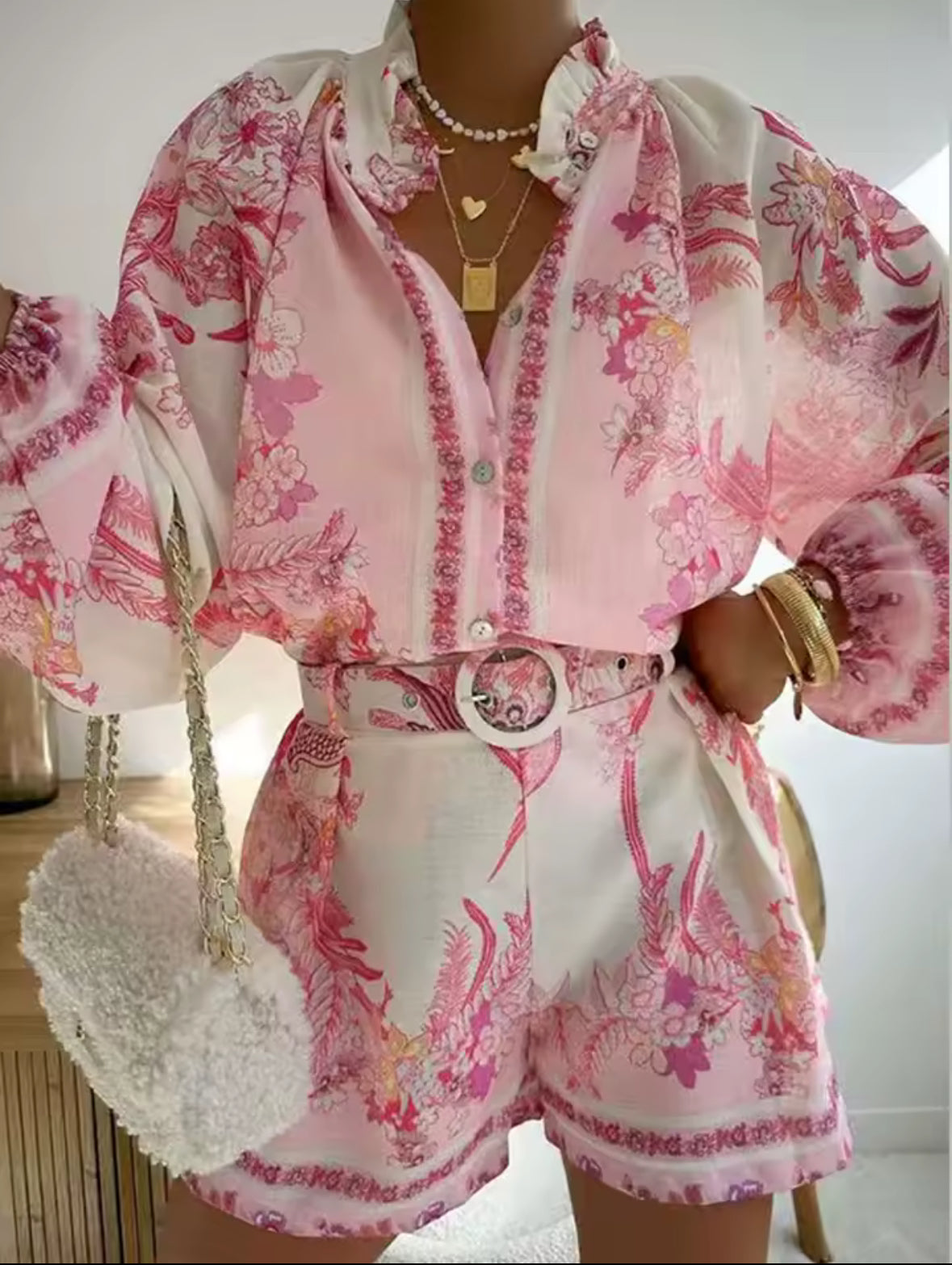 Rückansicht des Rosé Amalfi Bloom Sets – femininer Sommerlook