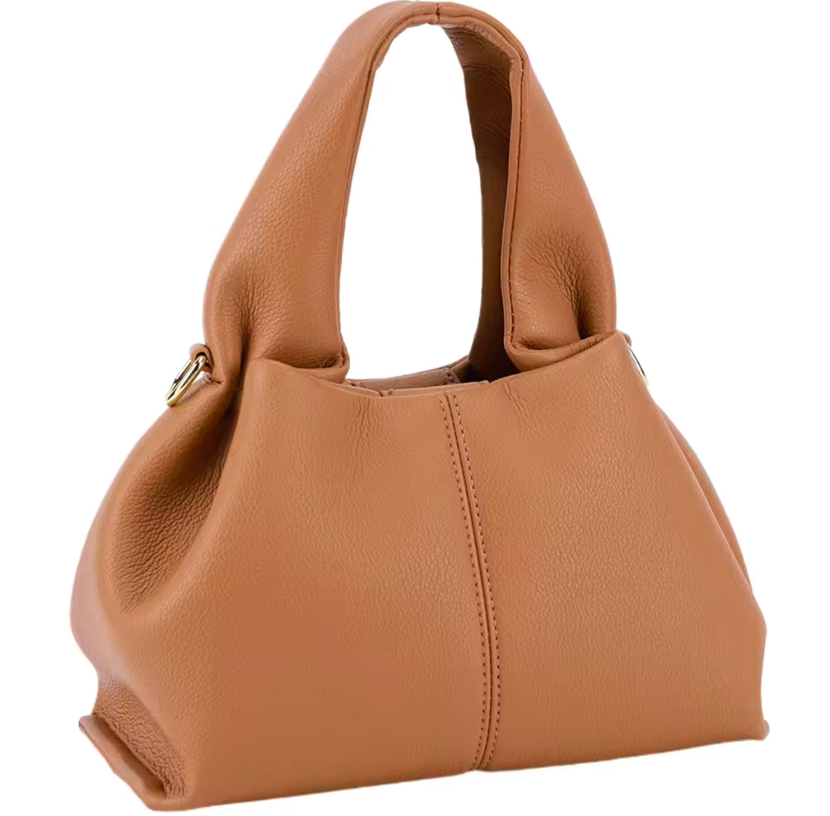 Minimalistische, weiche Handtasche aus hochwertigem veganes Leder mit elegantem, geschwungenem Design. Verfügbar in den Farben Elfenbein, Schwarz, Camel und Taupe – perfekt für einen modernen und zeitlosen Look.