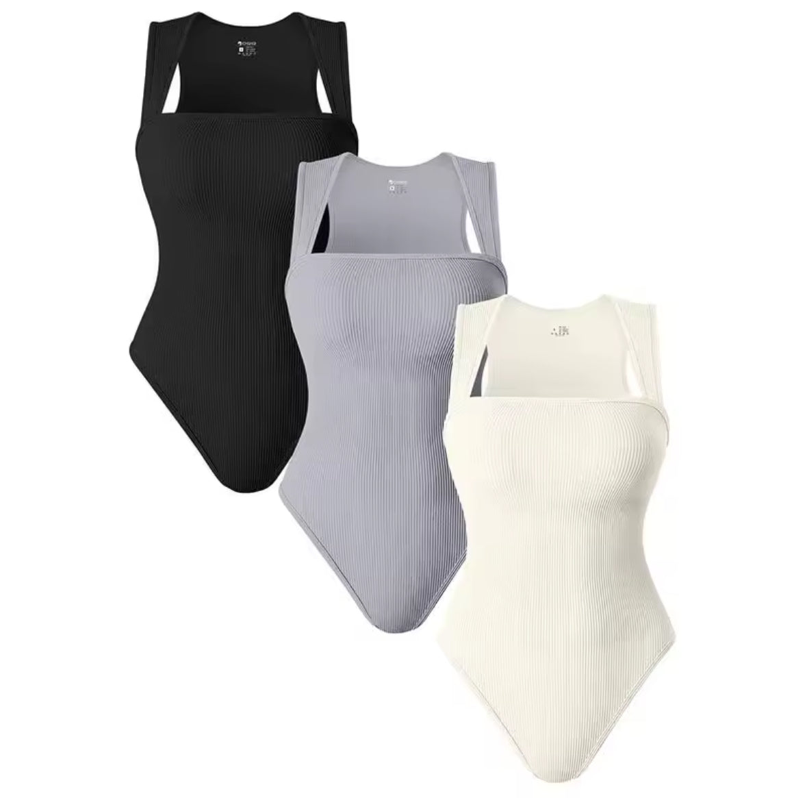 Formender Shapewear-Body für Damen in verschiedenen Farben – figurbetonter Schnitt mit quadratischem Ausschnitt, glättender Effekt an Taille und Bauch – erhältlich einzeln oder im praktischen Dreierpack.