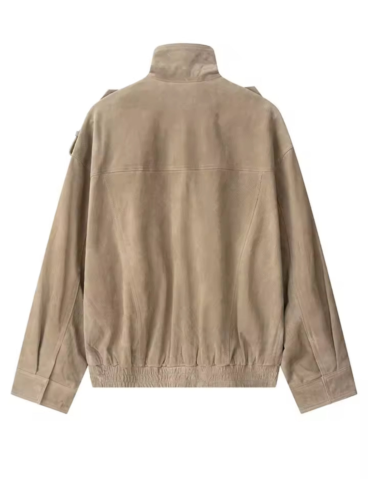 Savage Jacket in Sand – Beige Wildlederjacke mit Schulter-Details und elastischem Bund.