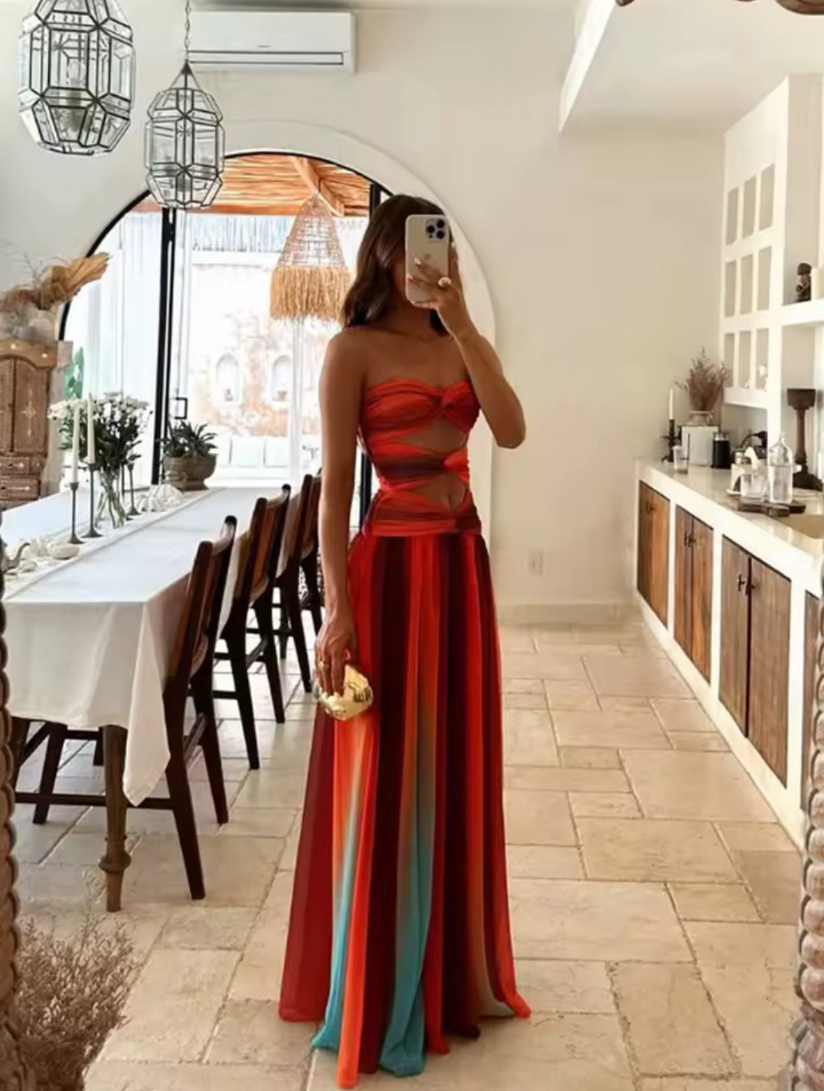 Sunset Mirage Maxikleid – Farbverlauf Sommerkleid mit Cut-Outs