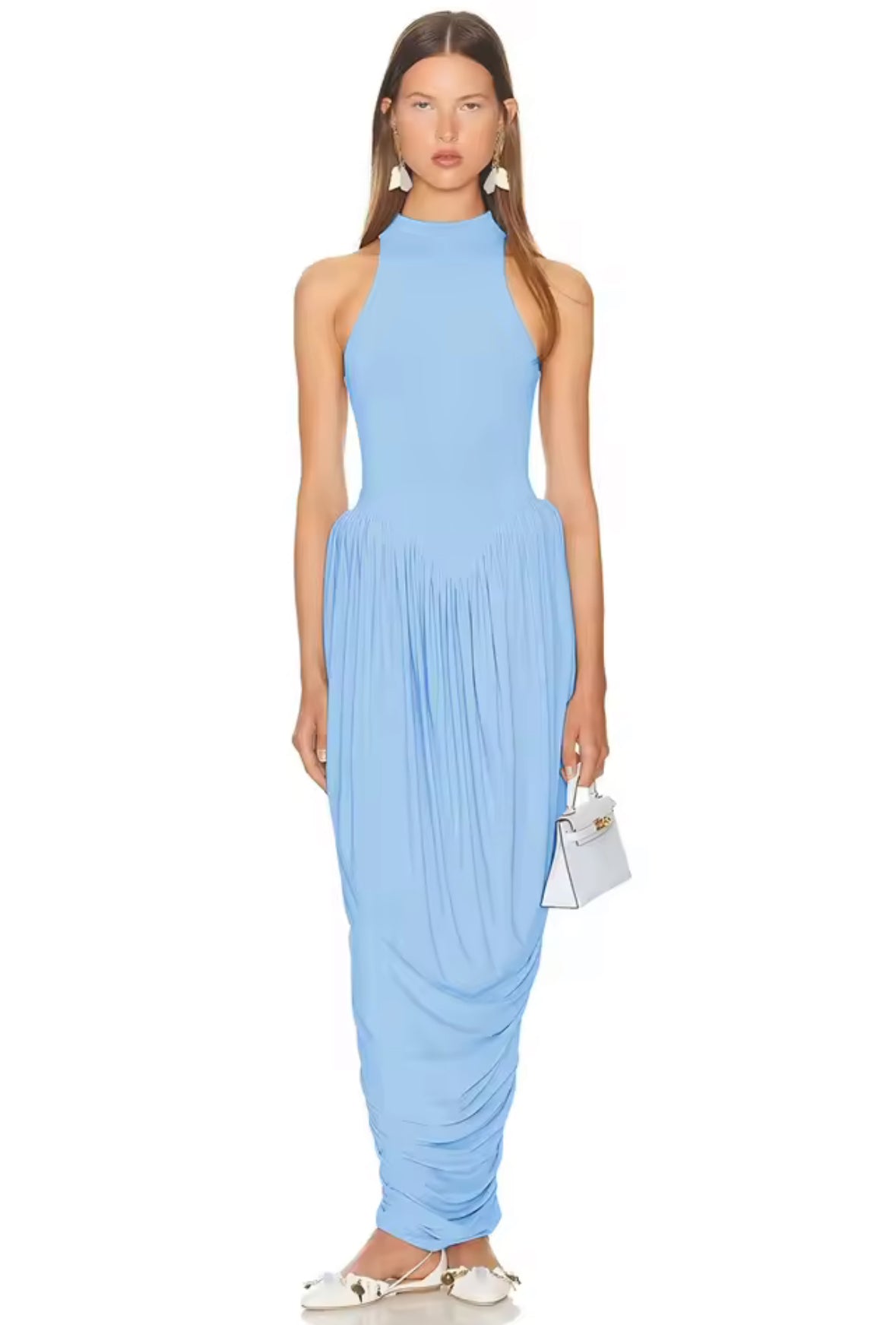 Élégance Drapé Dress in Himmelblau – modernes Maxi Dress für Events