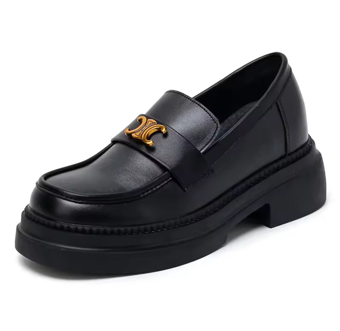 Eleganter Damen Loafer mit goldfarbenem Emblem in Schwarz oder Braun – Designer-inspirierter Look, ideal für Business und Alltag.