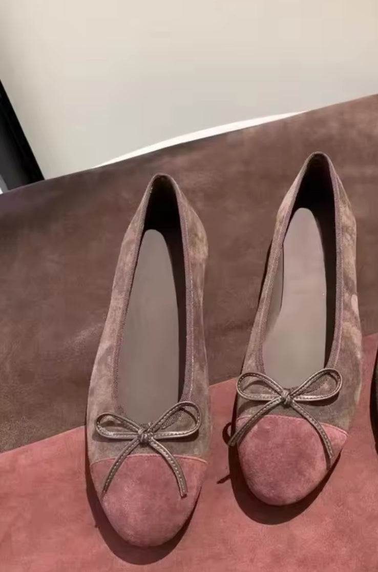 Rosé Suede Bow Ballerinas