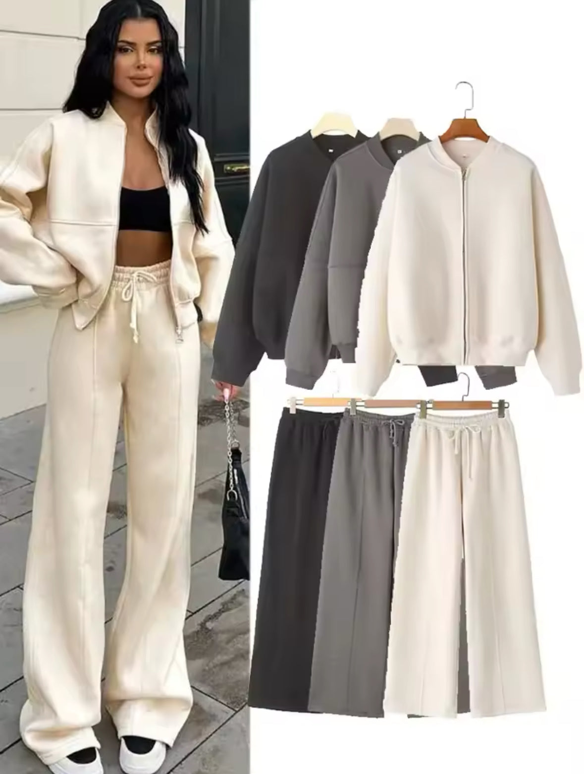 Stylisches Zweiteiler-Set – Oversized Bomberjacke & Wide-Leg Hose