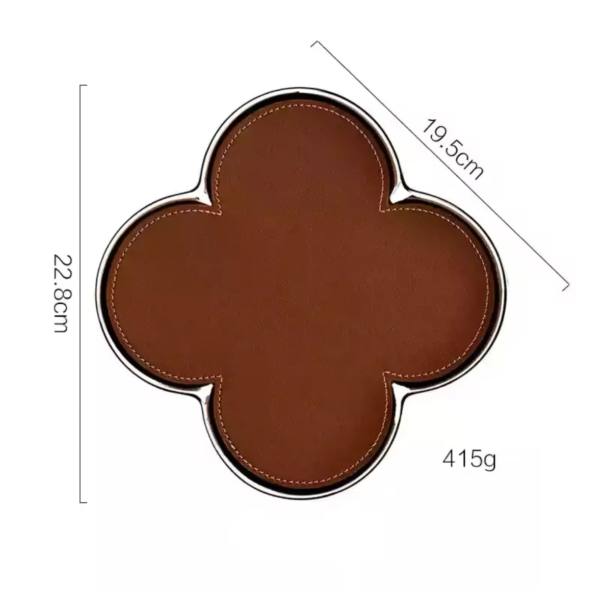 Luxuriöses vierblättriges Kleeblatt-Tablett aus hochwertiger Keramik mit Echtleder-Einlage und edlem Gold- oder Silberrand. Perfekt als Schmuckablage, Schlüsselhalter oder stilvolle Dekoration für Wohnräume, Schminktische und Interior-Design-Liebhaber.
