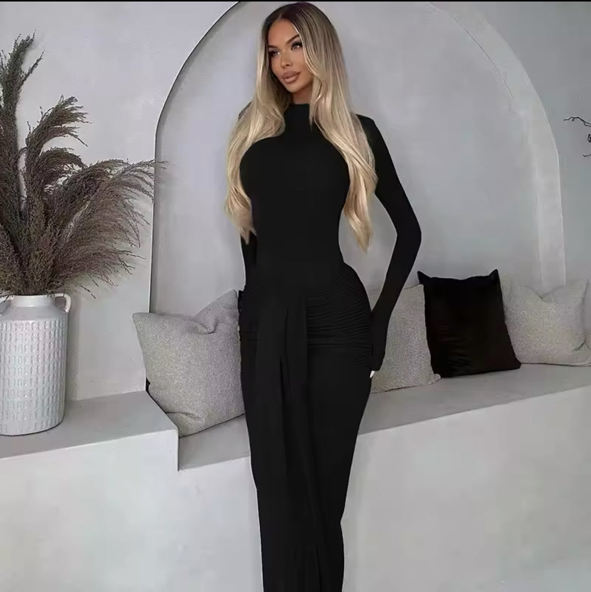 Eleganz Pur Figurbetonendes Maxikleid mit Raffungen