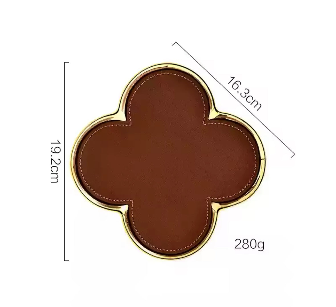 Luxuriöses vierblättriges Kleeblatt-Tablett aus hochwertiger Keramik mit Echtleder-Einlage und edlem Gold- oder Silberrand. Perfekt als Schmuckablage, Schlüsselhalter oder stilvolle Dekoration für Wohnräume, Schminktische und Interior-Design-Liebhaber.