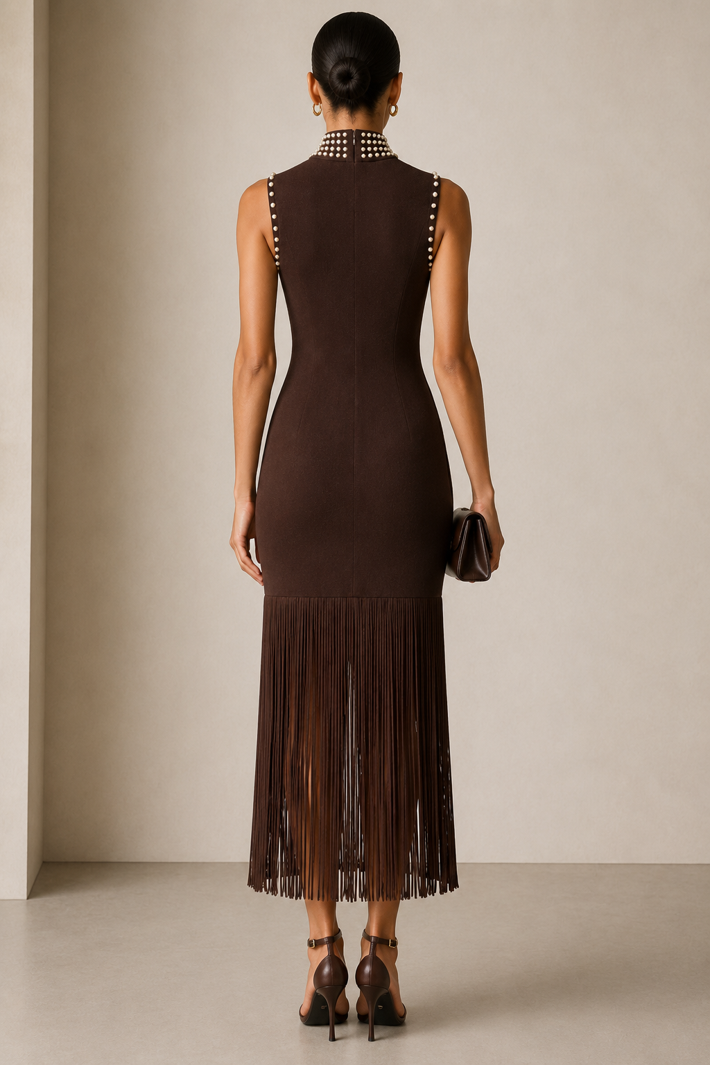 Sandro Fringed Knit Maxi Dress