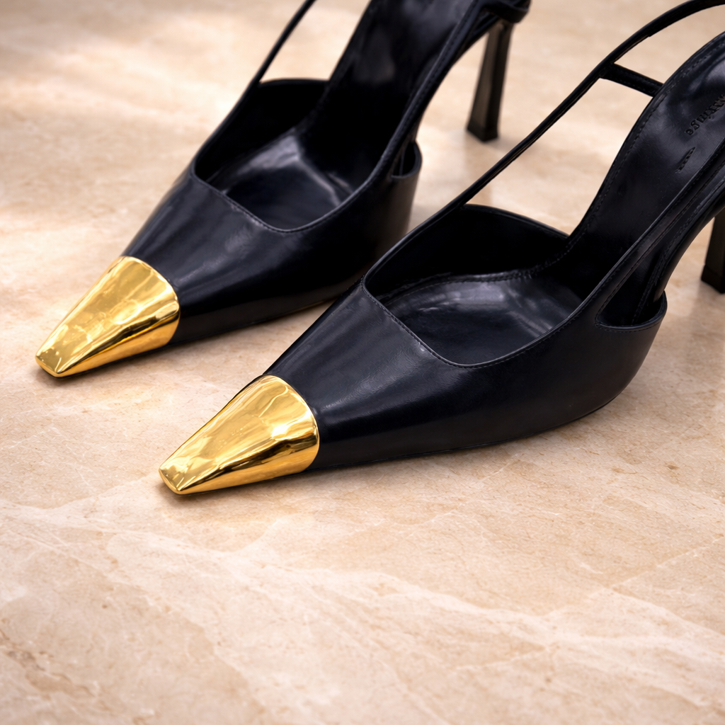 Noir Gold Point Slingback