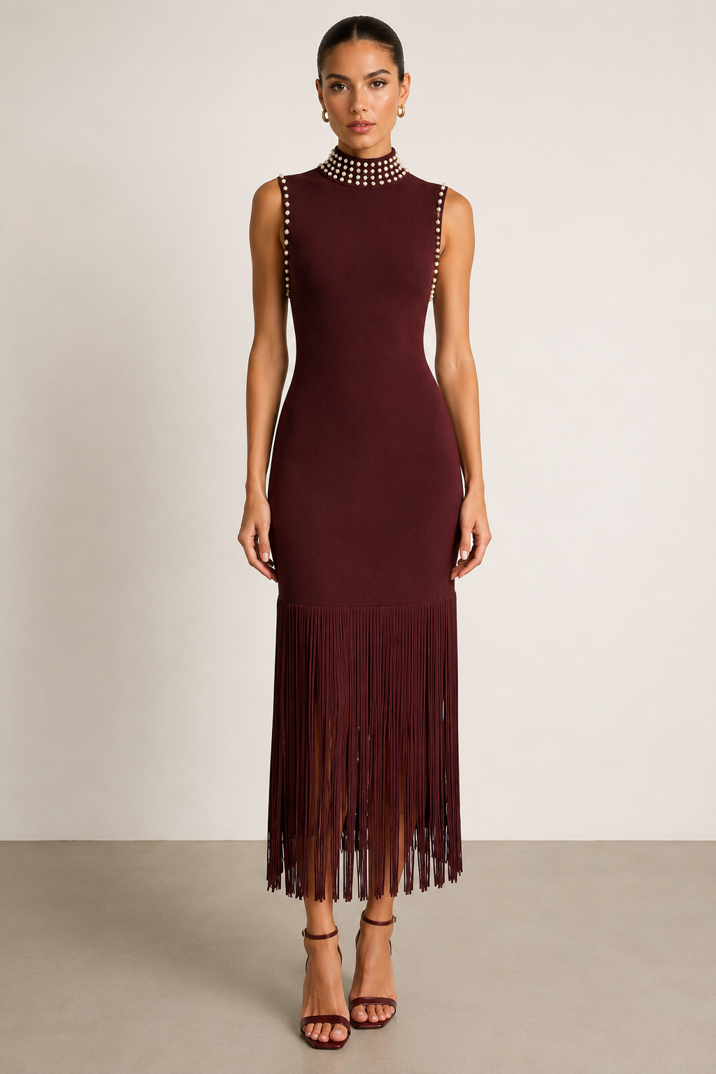 Sandro Fringed Knit Maxi Dress