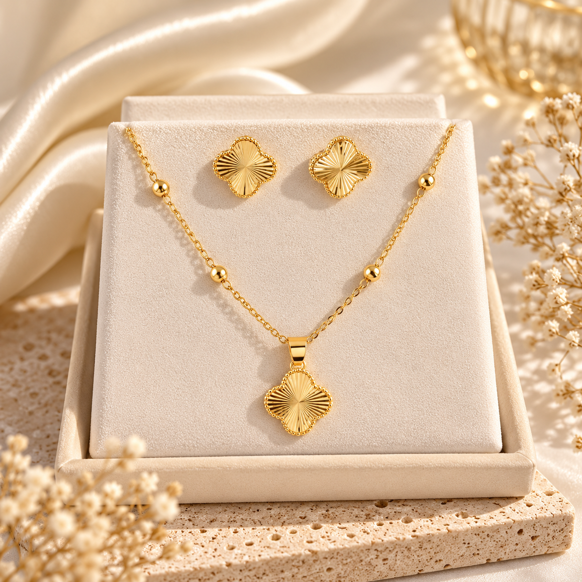 HB Schmuckset – Goldfarbene Halskette mit Ohrringen