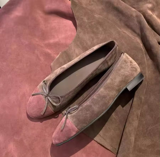 Rosé Suede Bow Ballerinas