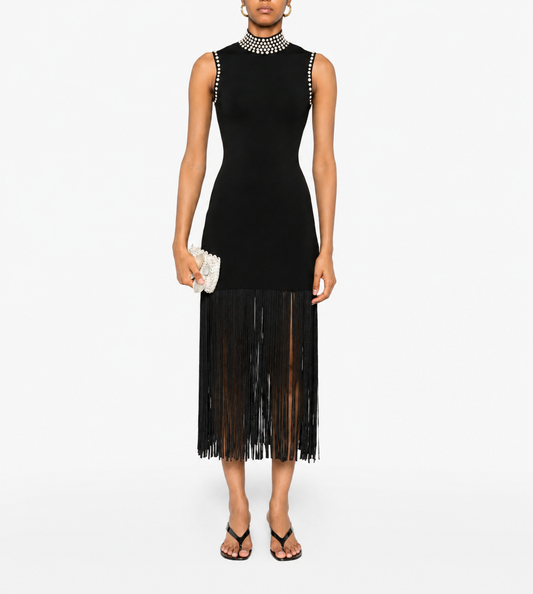 Sandro Fringed Knit Maxi Dress