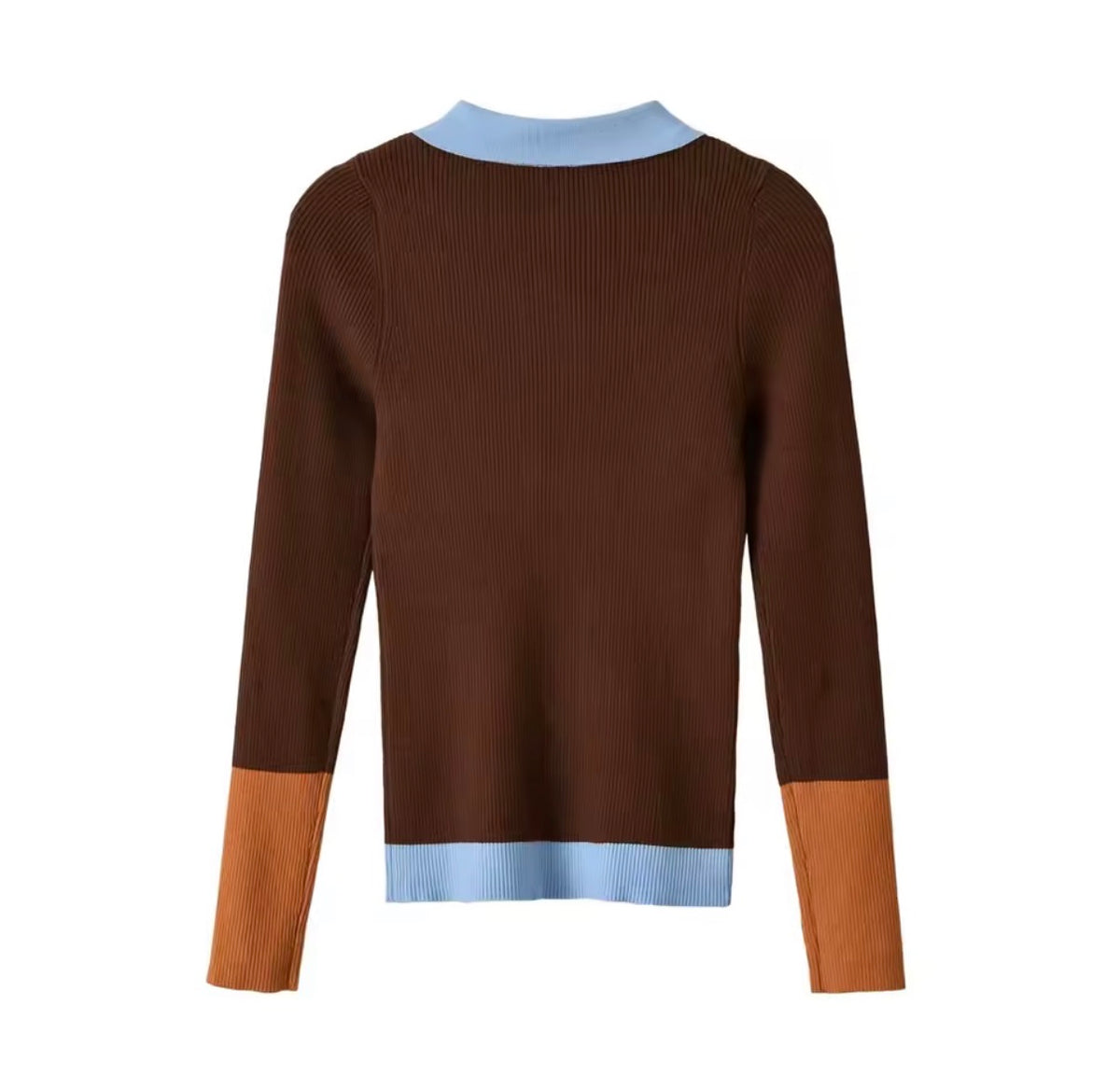 Colorblock Rippstrick-Polopullover Braun