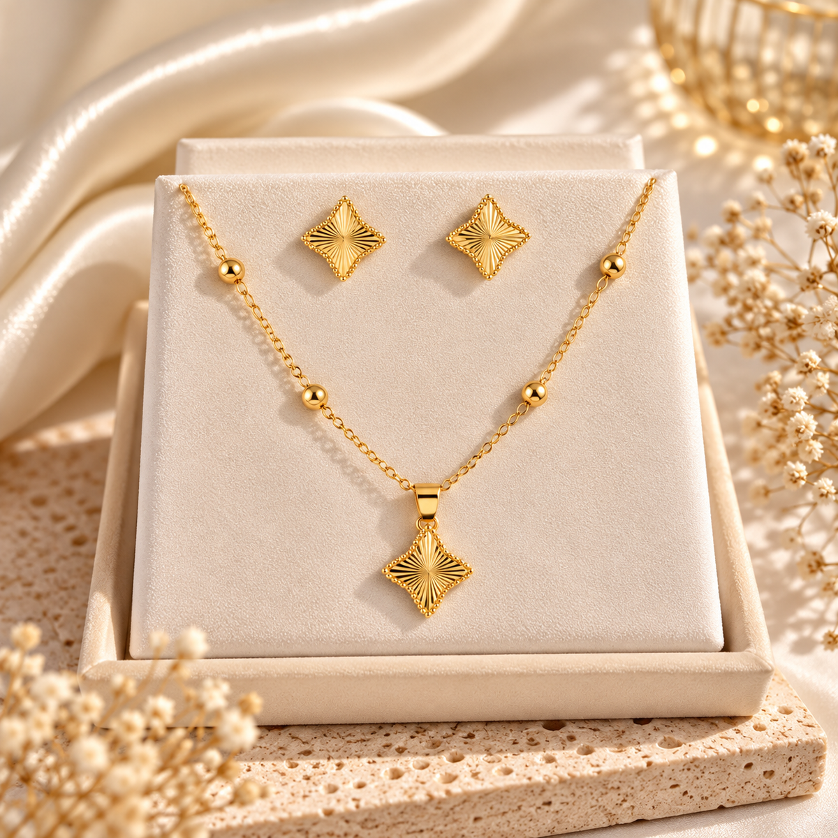 HB Schmuckset – Goldfarbene Halskette mit Ohrringen