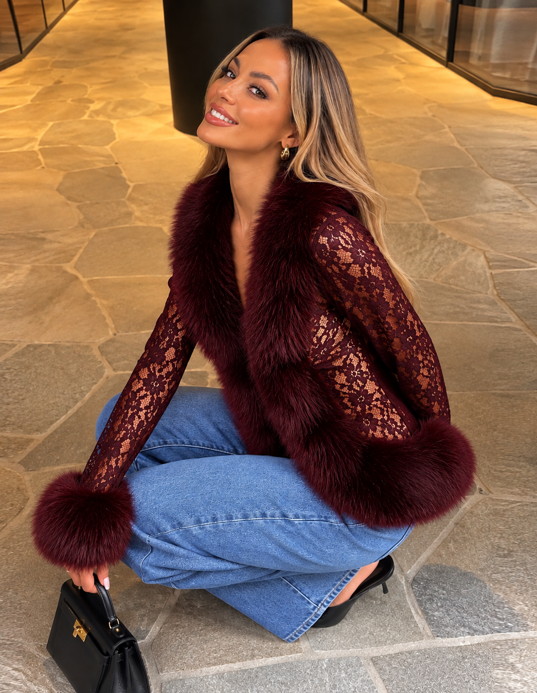 HB Spitzenjacke mit Fellbesatz