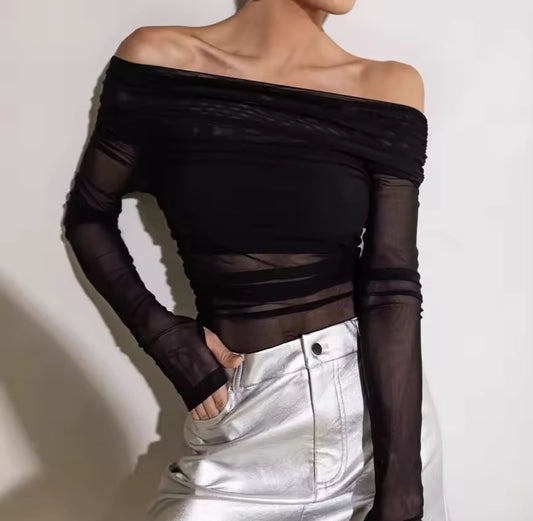 Noir Off-Shoulder Mesh Top