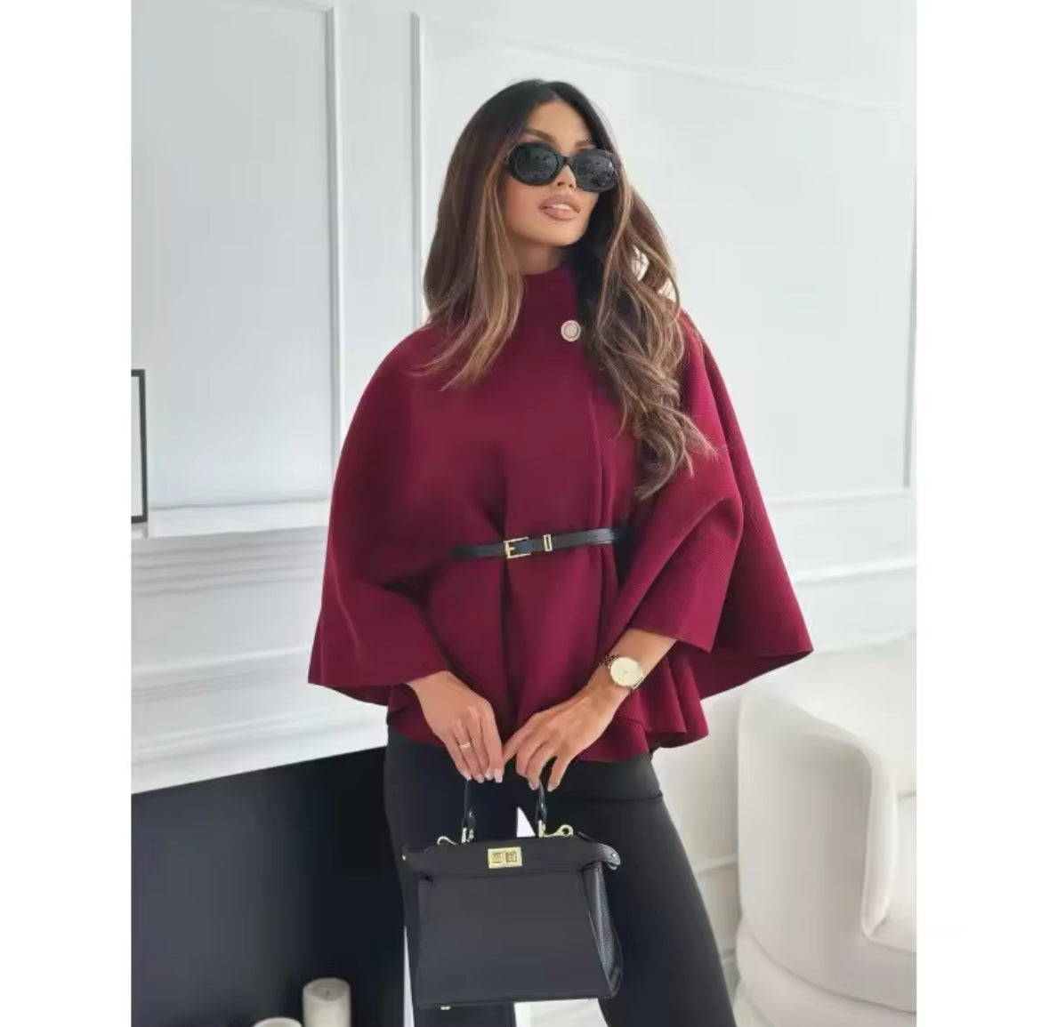 Eleganter Cape-Pullover mit Gürtel – Stilvolle Eleganz