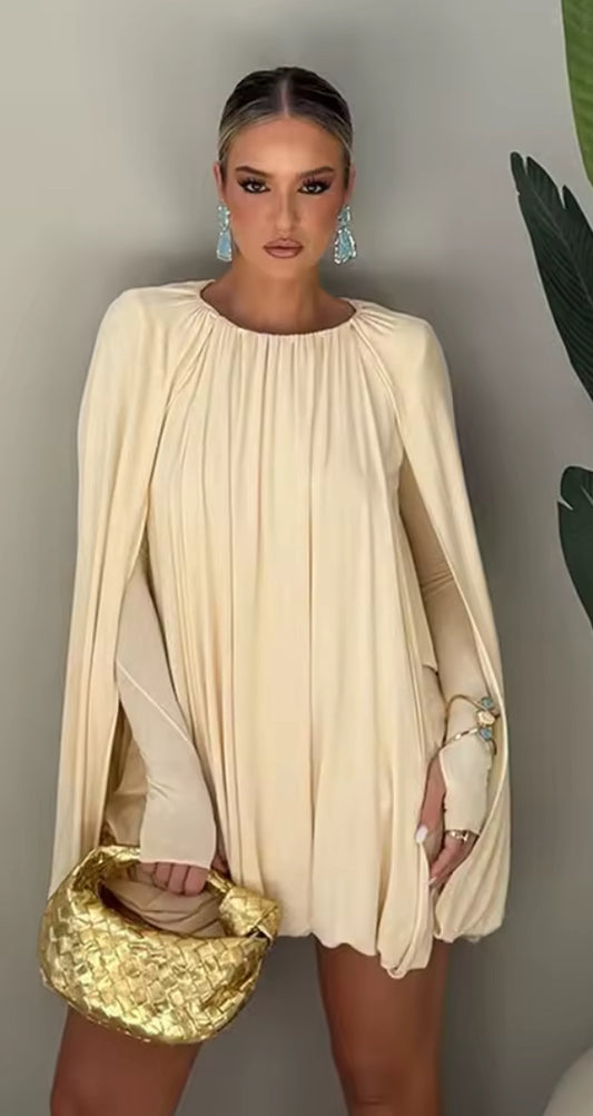 Élise Flow Cape Dress – Cream Edition