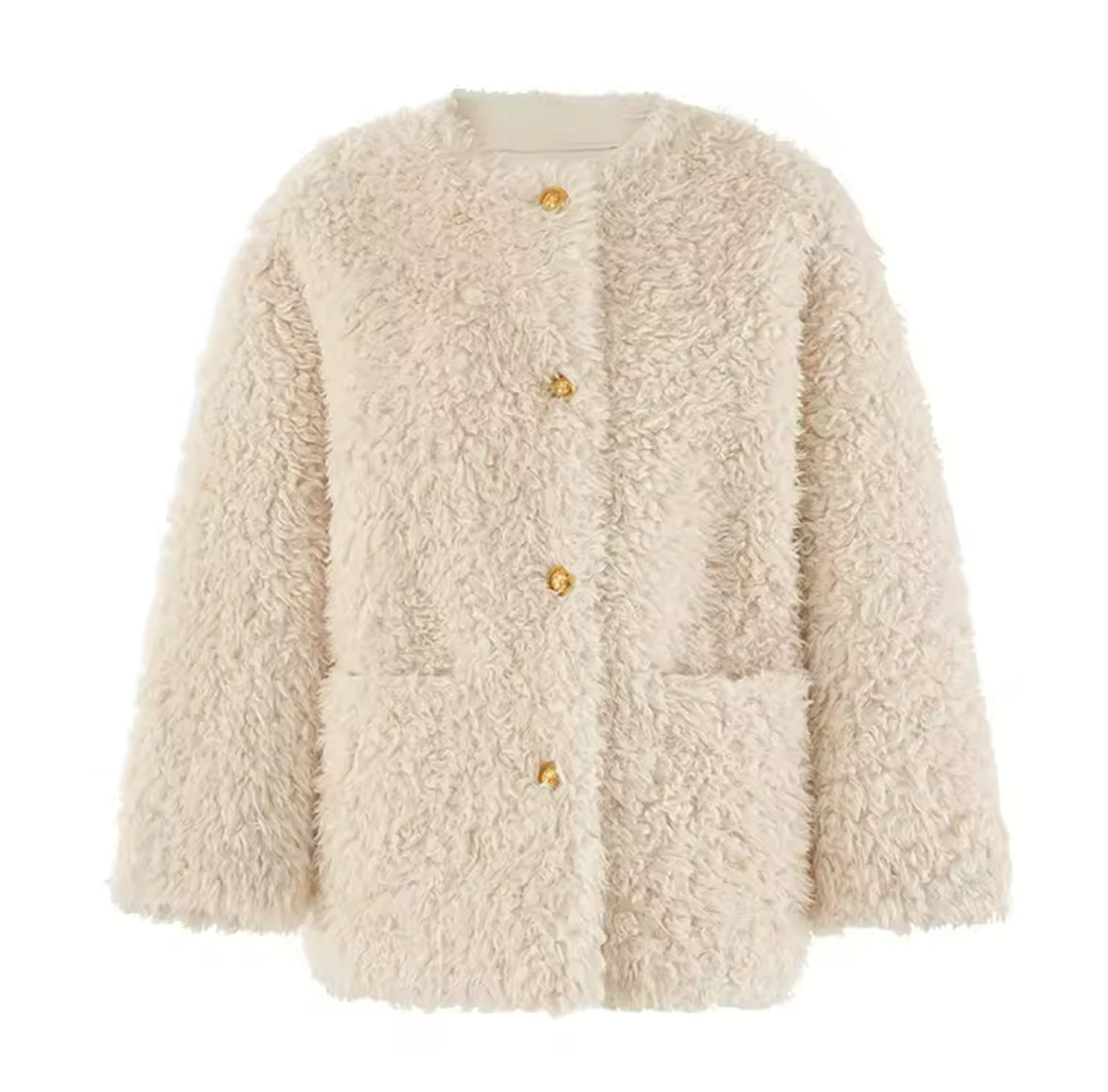 Stylische Faux-Shearling Teddy-Jacke mit goldenen Knöpfen