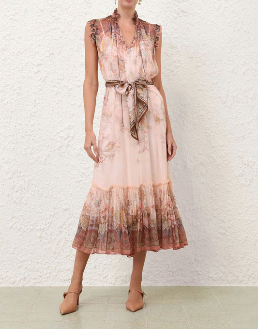 ZIMMERMANN
Gemustertes Midi-Kleid Alchemy Flutter mit Bindegürtel