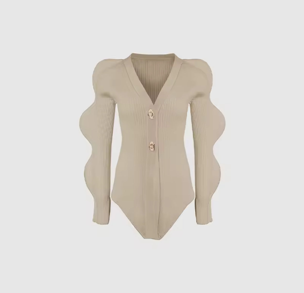 Cream Beige: „Beiger Sculpt Knit Blazer mit einzigartigem Design und eleganten Details
