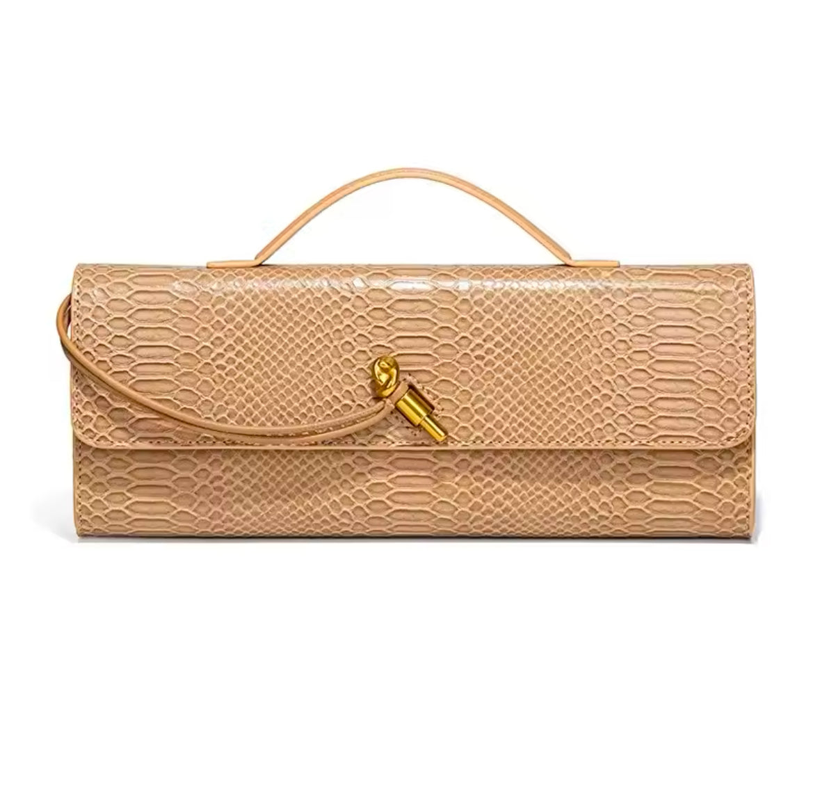 Krokodil-Look Clutch mit goldenen Akzenten