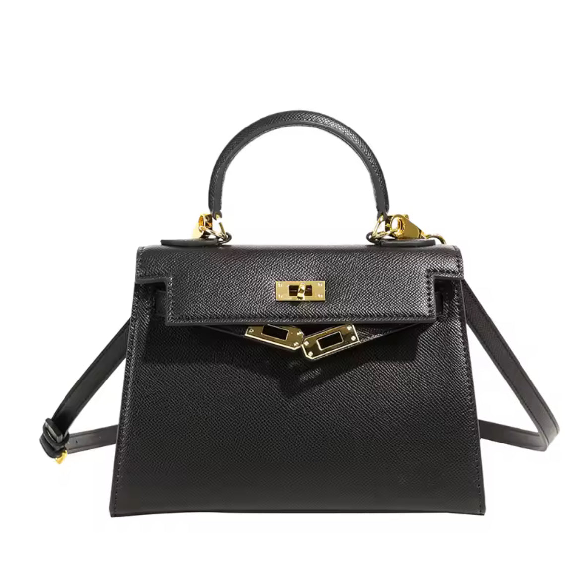Kellia Mini Handtasche in Kelly-Optik mit goldenen Details und Schulterriemen aus PU-Leder – in vielen Farben erhältlich
