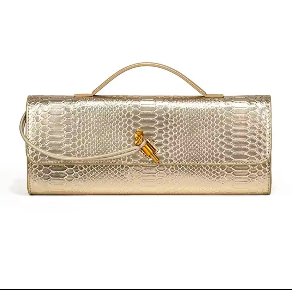 Krokodil-Look Clutch mit goldenen Akzenten