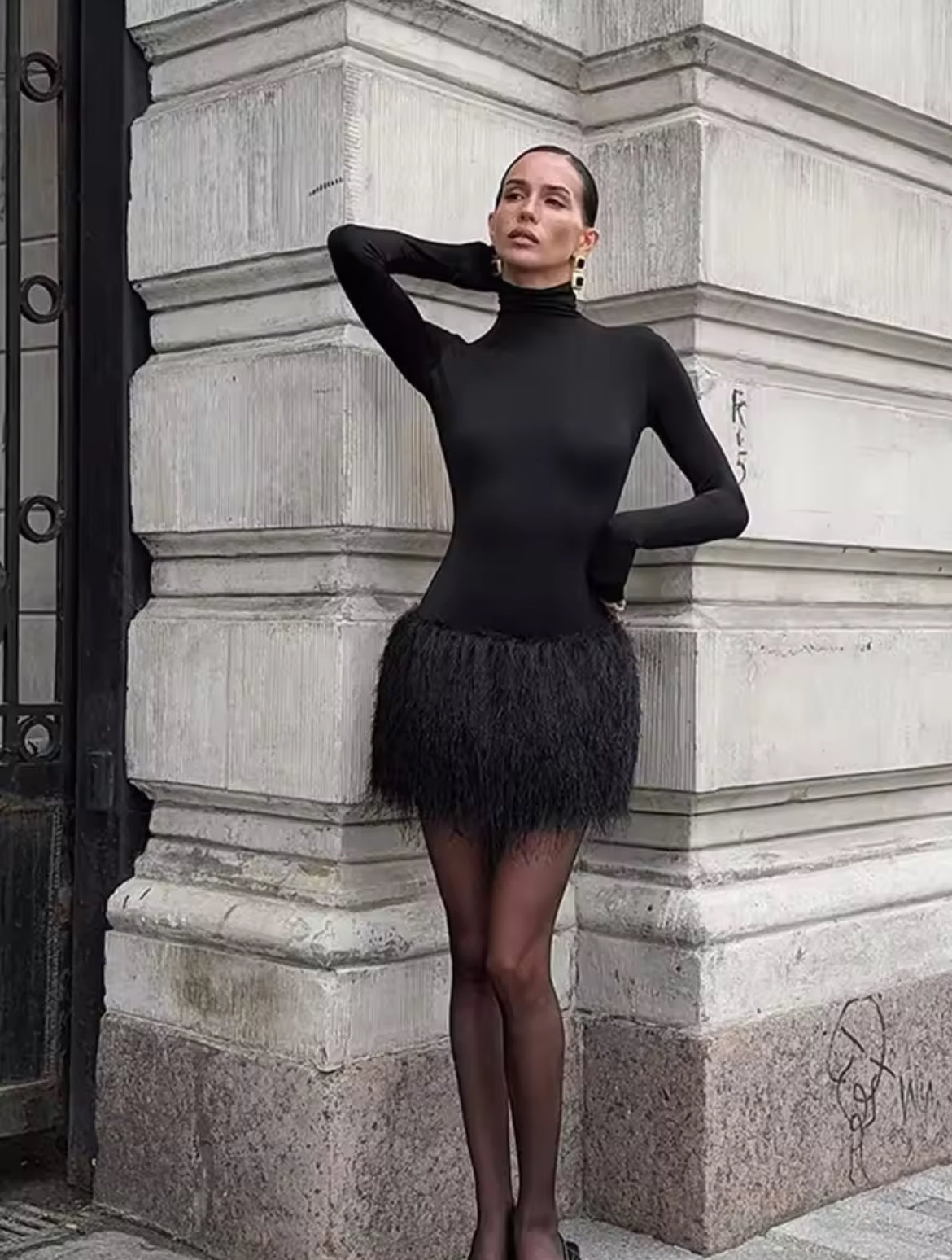 Noir Plume Mini Dress