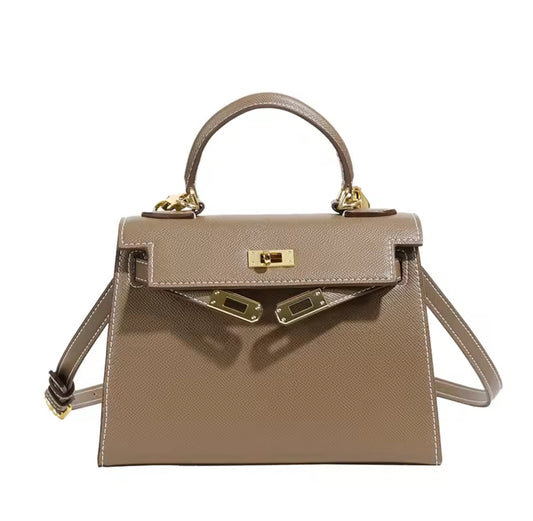 Kellia Mini Handtasche in Kelly-Optik mit goldenen Details und Schulterriemen aus PU-Leder – in vielen Farben erhältlich
