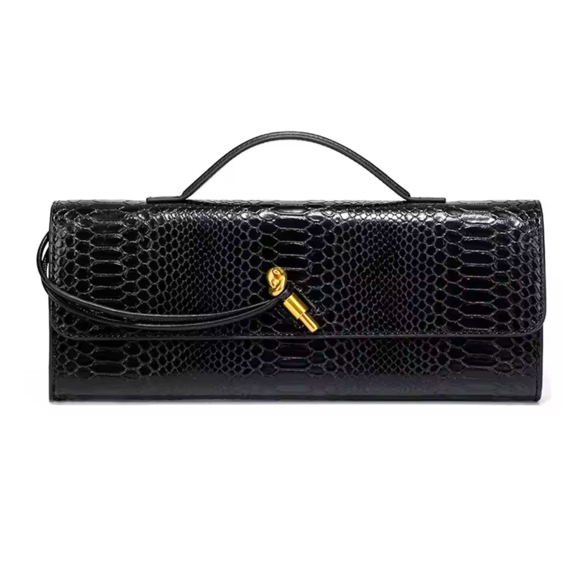 Krokodil-Look Clutch mit goldenen Akzenten