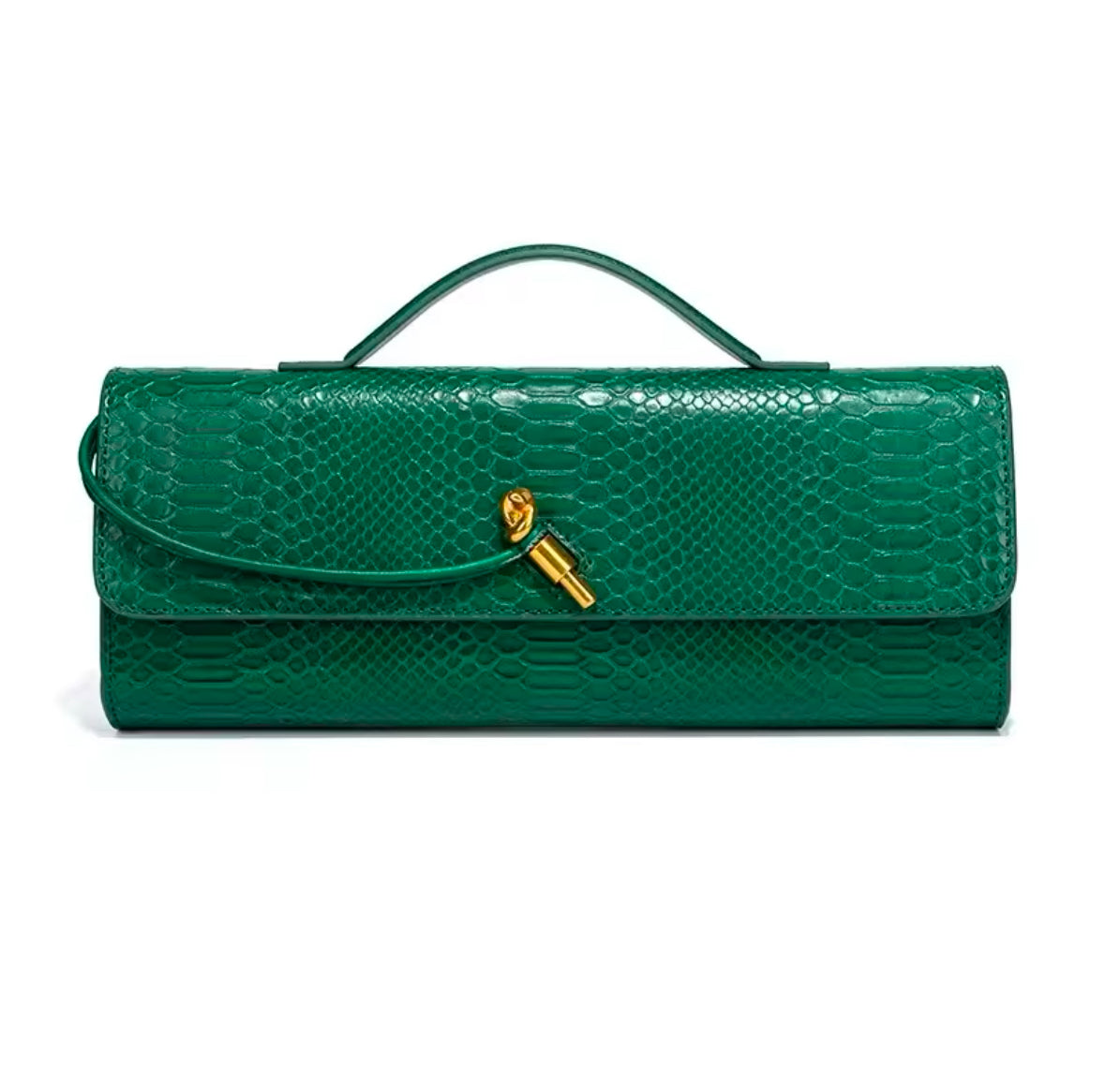 Krokodil-Look Clutch mit goldenen Akzenten