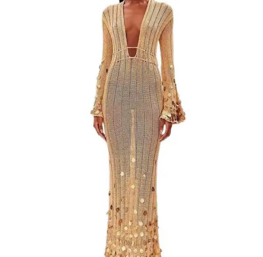Golden Shell Kaftan Dress