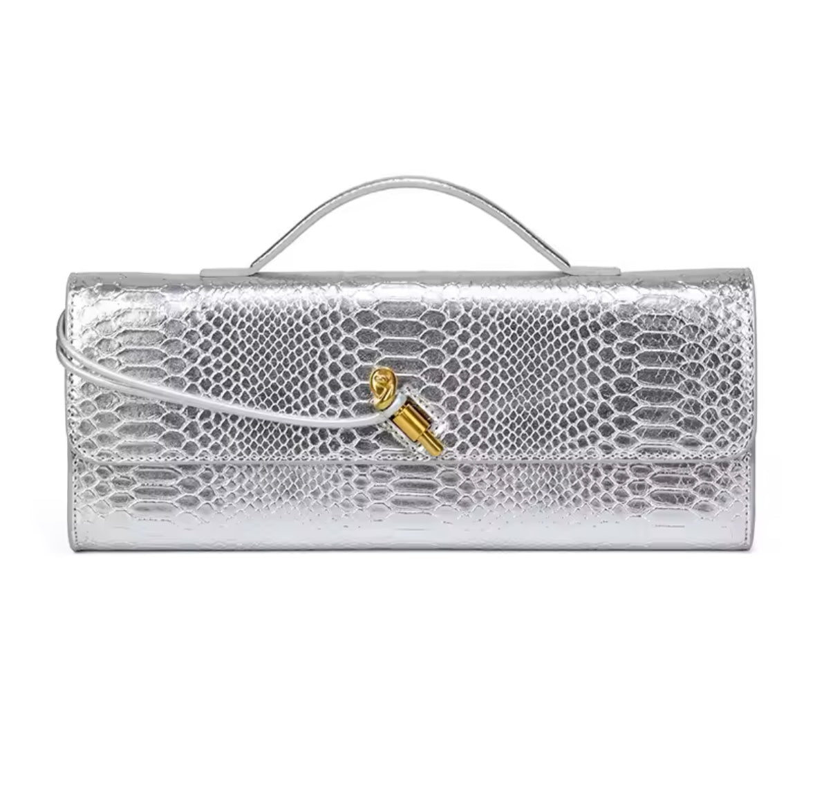 Krokodil-Look Clutch mit goldenen Akzenten