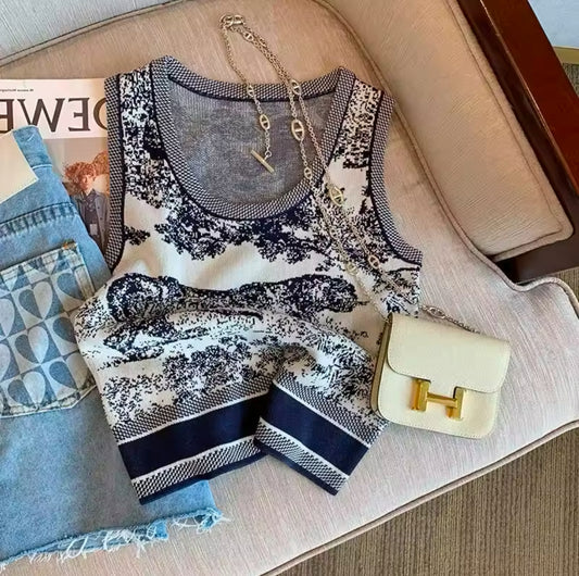 HB Luxe Knit Tank – Navy Toile Edition