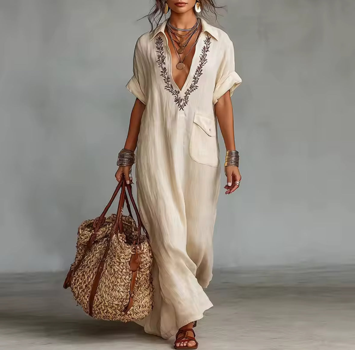Éloria Linen Boho Maxi Dress