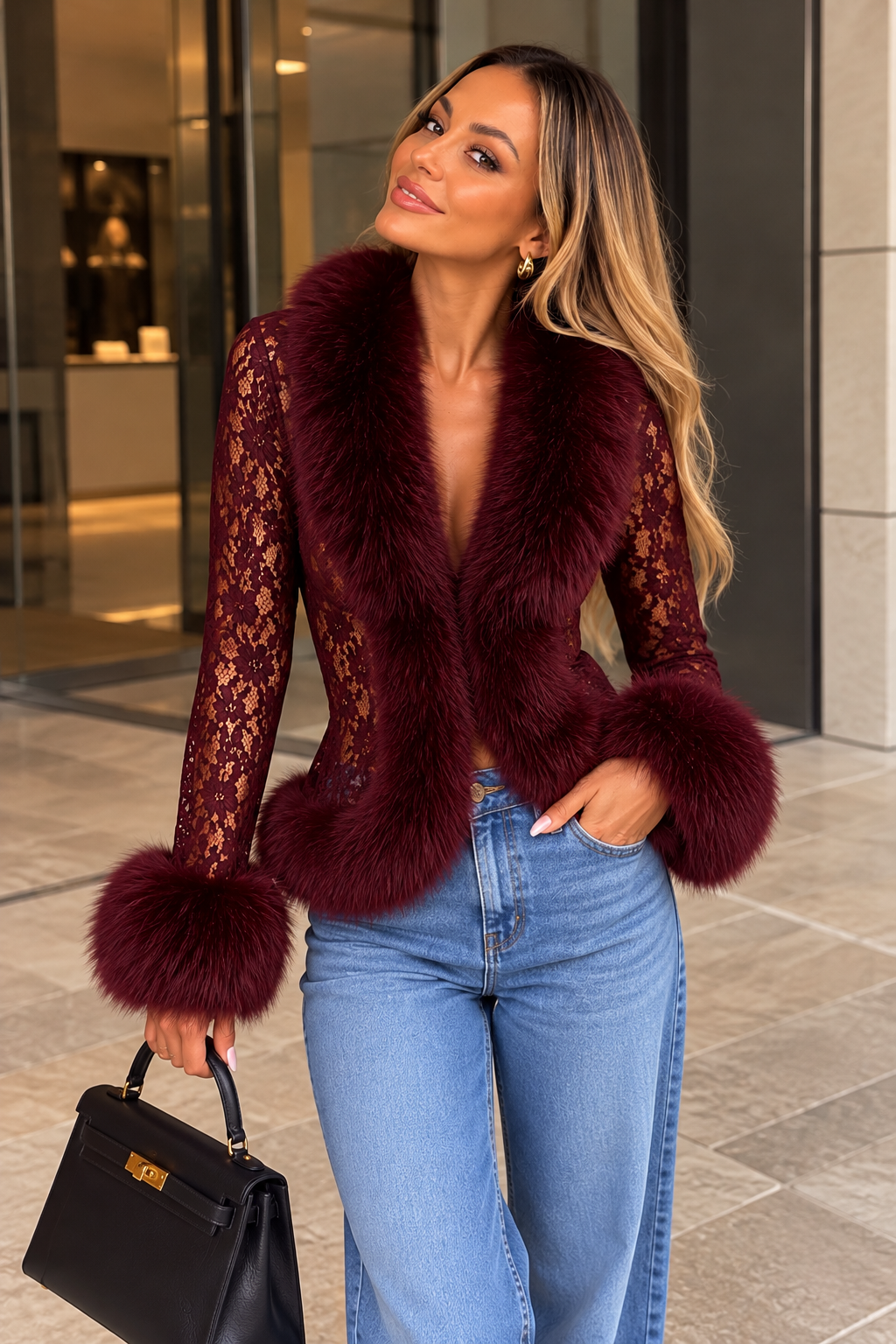 HB Spitzenjacke mit Fellbesatz