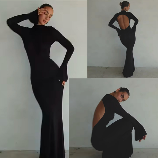 Rückenfreies Maxikleid – Eleganz in Schwarz für unvergessliche Auftritte
