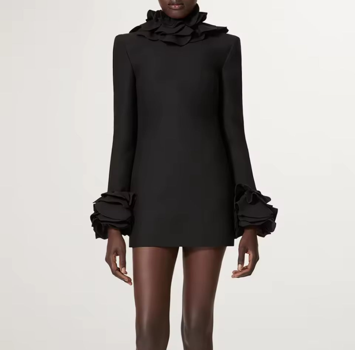 Noir Ruffle Backless Mini Dress